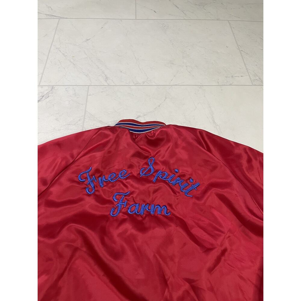Vintage 70s King Louie Free Spirit Farm Red Embroidery Varsity Jacket Size XL